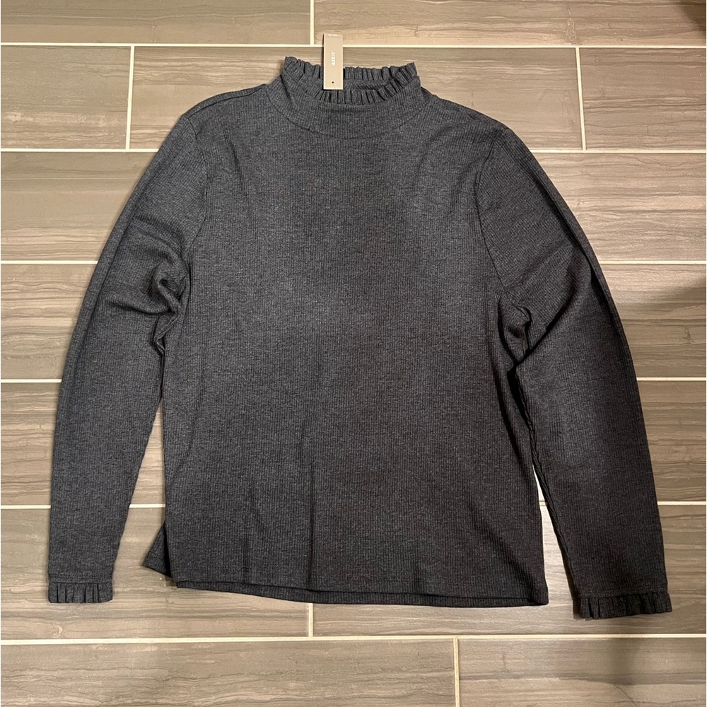 J. Crew NWT Frilled Ribbed Mock Neck Long Sleeve Shirt